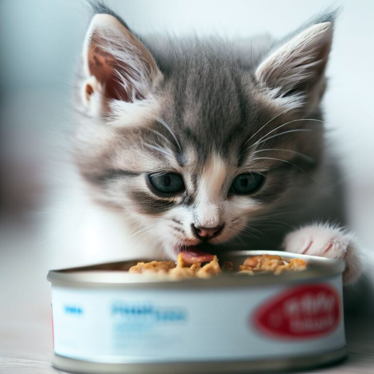 Kitten eating can food
